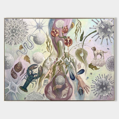 Modern Bio Art Original Framed Painting Large Office Wall Art Decor