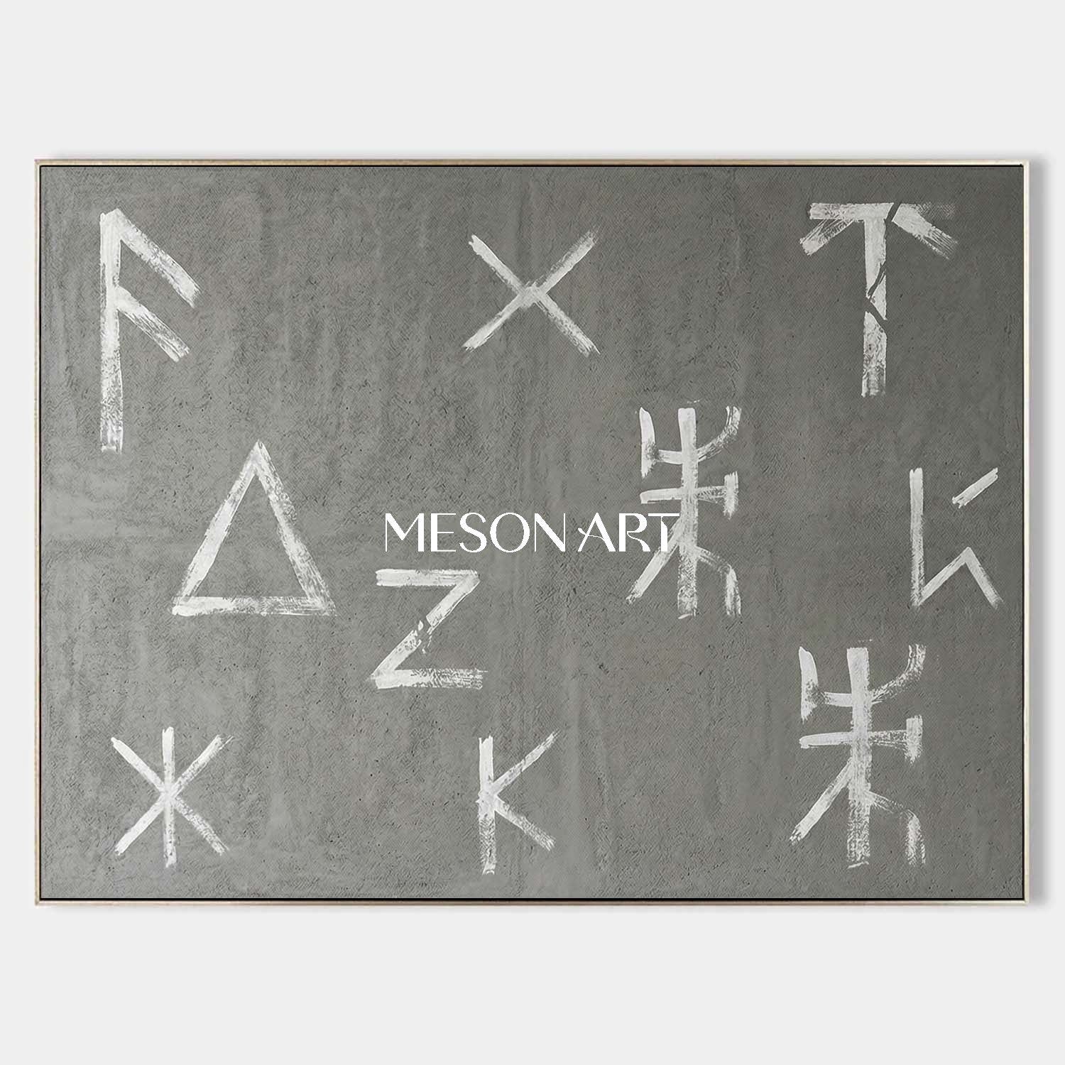 Modern Hand Painted Minimalist Gray and White Office Wall Art Decor