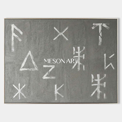 Modern Hand Painted Minimalist Gray and White Office Wall Art Decor