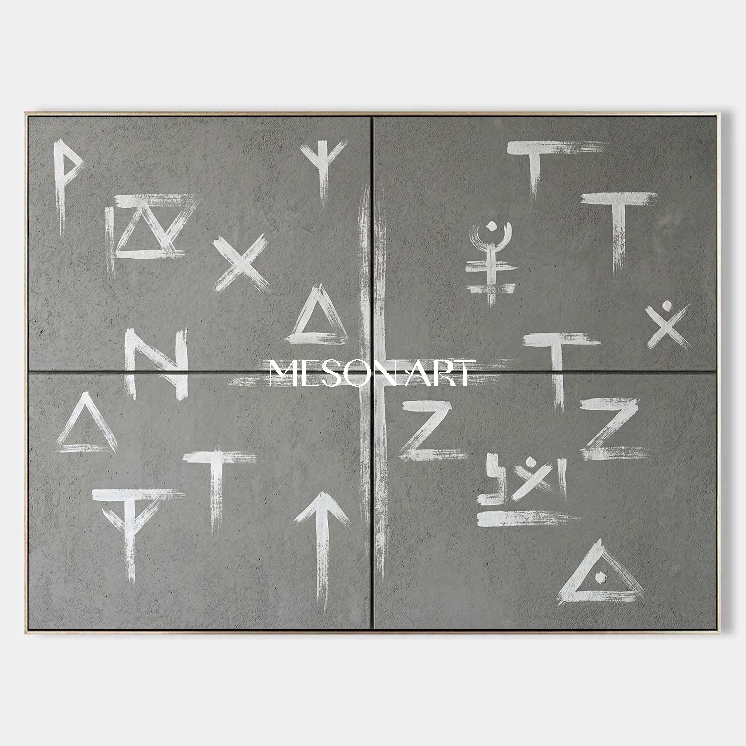 Large Industrial Style Original Gray Canvas oncrete Rune Art Painting