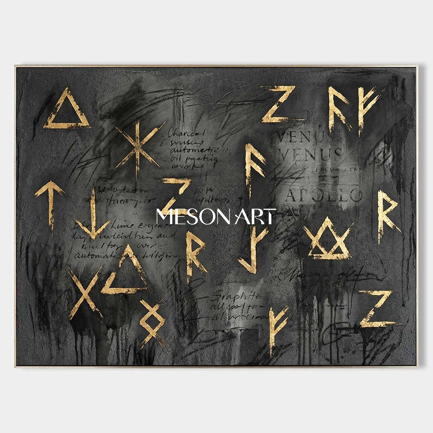 Neo Expressionist Gold and Charcoal Painting Large Modern Gallery Art