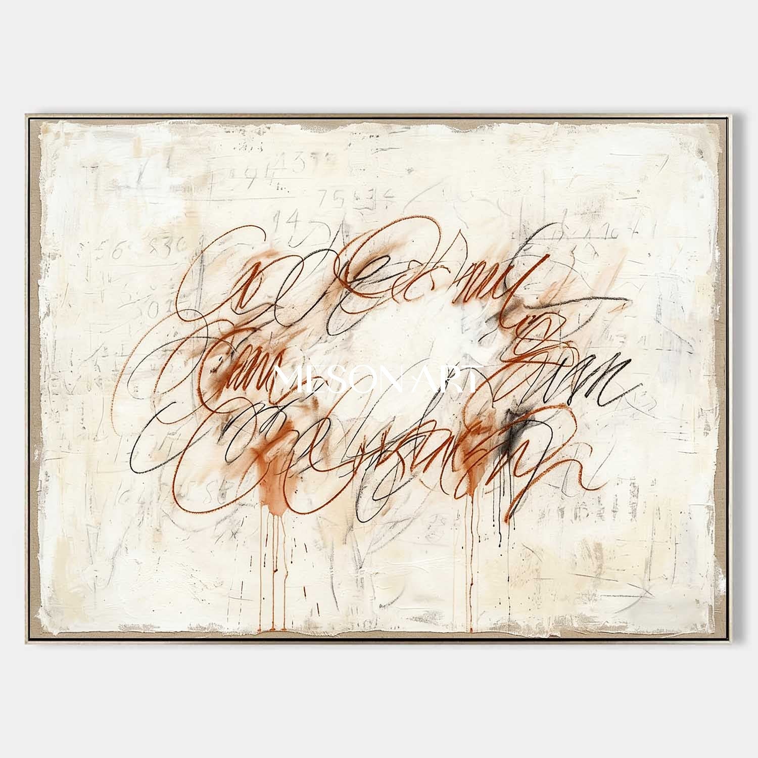 Vintage Script Minimalist Canvas Hand Painted Scribble Hallway Wall Art