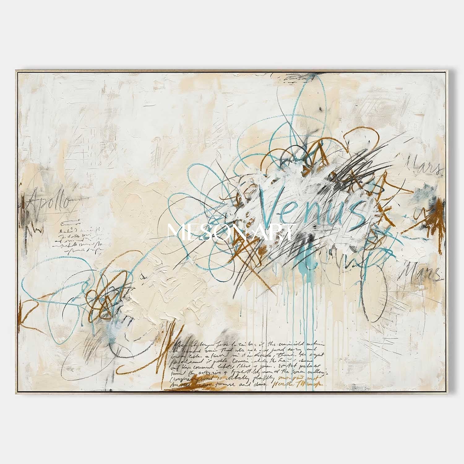 Handmade Beige Scribble Canvas Minimalist Art Luxury Villa Wall Decor