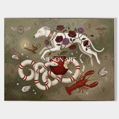 Large Handmade Symbolist Canvas Surrealist Wall Art Luxury Villa Decor