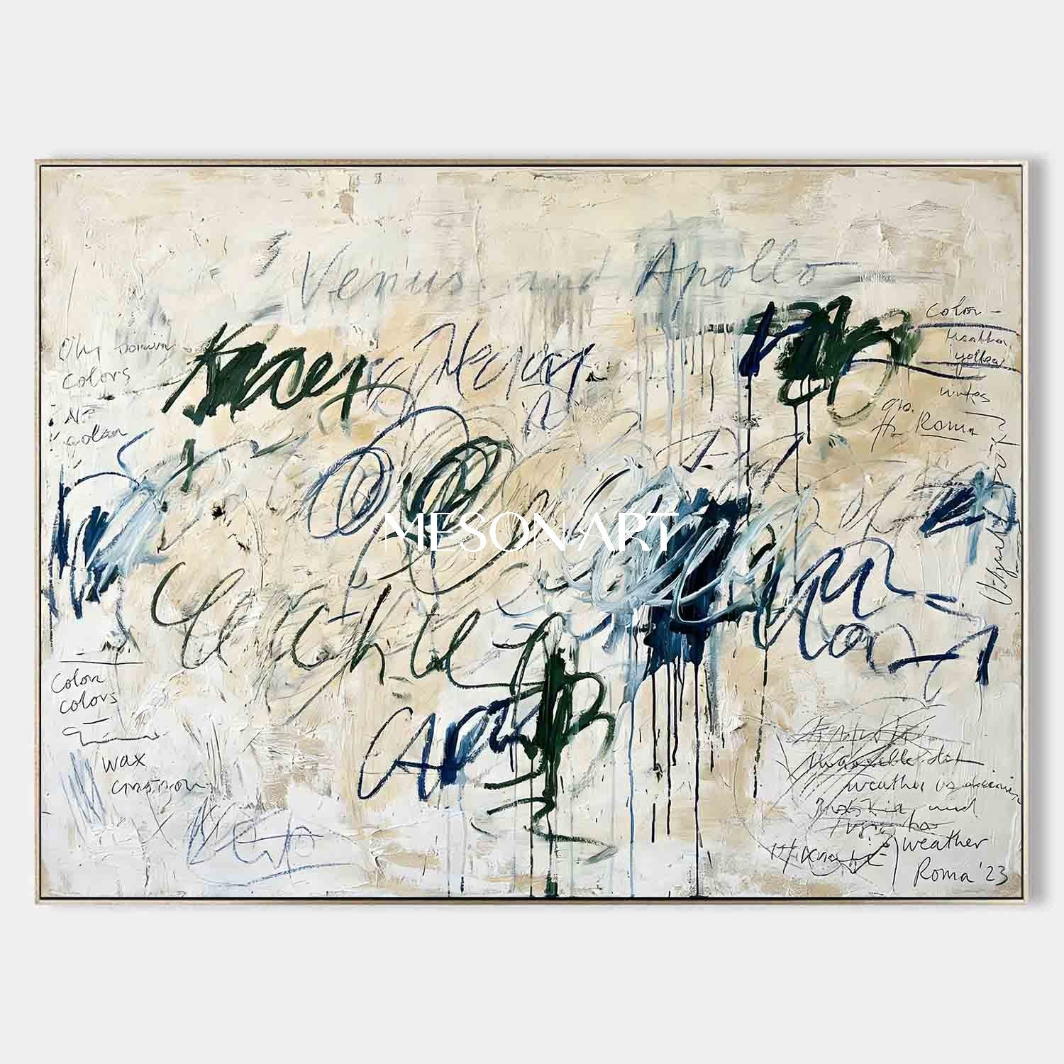 Original Abstract Oil Painting Large Script Art Modern Office Decor