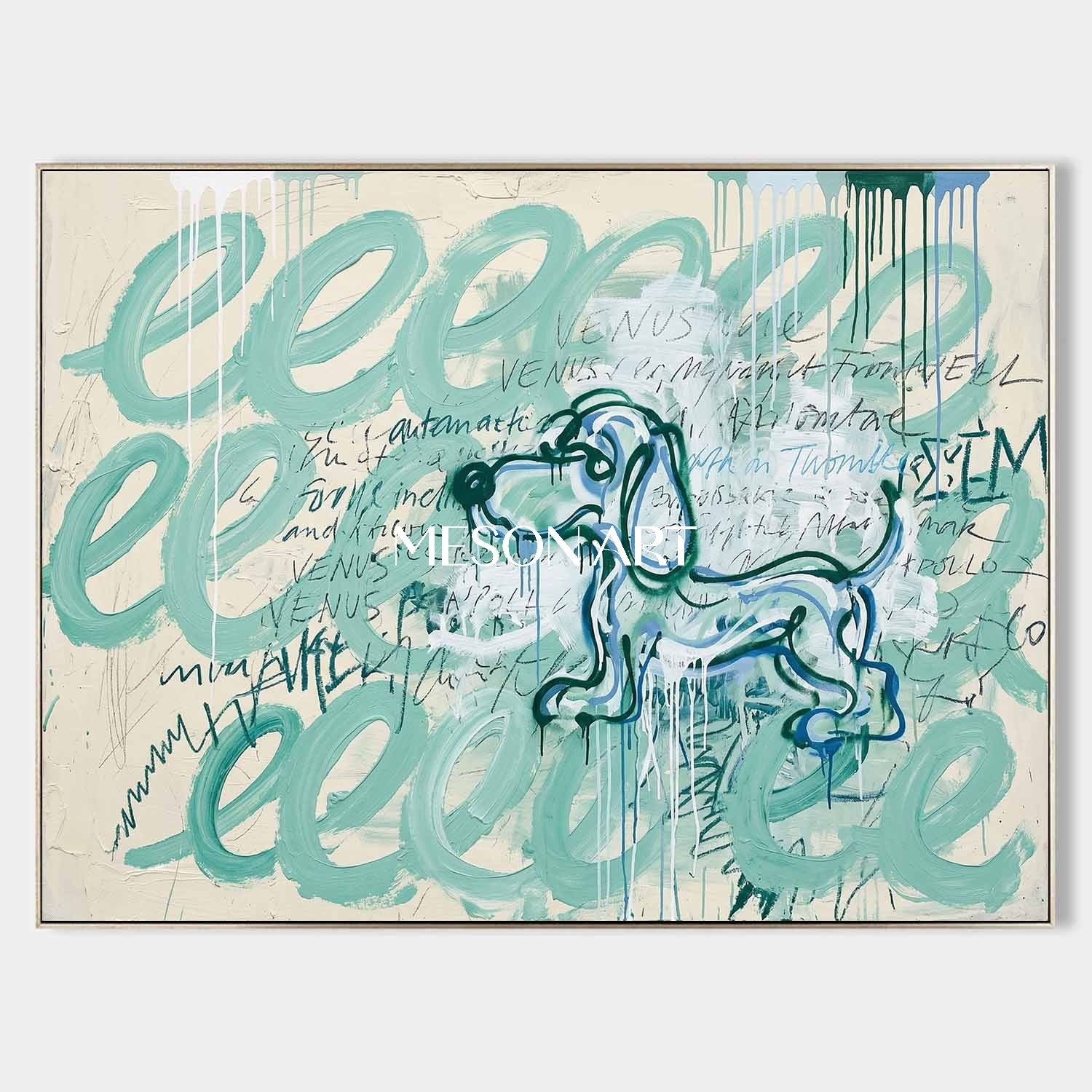 Hand Painted Textured Dachshund Graffiti Cartoon Art Living Room Decor