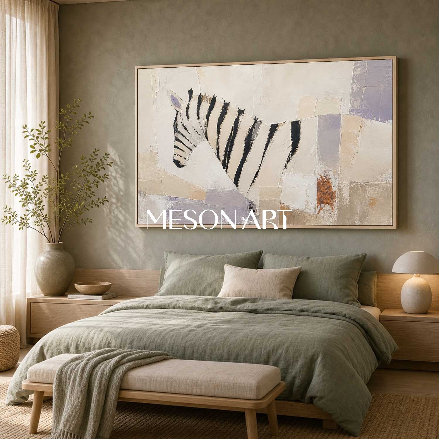 Minimalist Zebra Abstract Oil Painting On Linen Canvas For Modern Living Room Entryway Decor