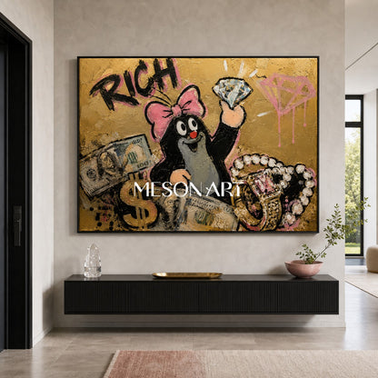 Luxury Graffiti Pop Art Painting With Gold And Pink For Modern Living Room Decor