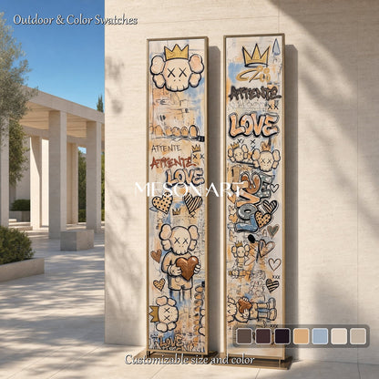 Bold Pop Art Diptych With Graffiti And Gold Accents For Modern Living Room