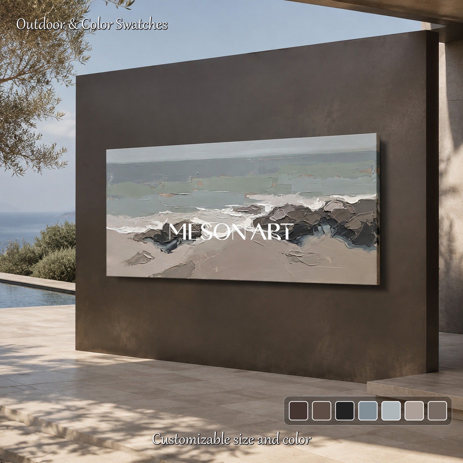 Gray And Brown Abstract Painting For Wall Art Panoramic Neutral Artwork By Mesonart