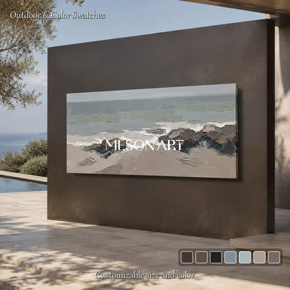 Dipinto astratto nei toni del grigio e del marrone per decorazione murale: opera d'arte panoramica dai toni neutri di Mesonart