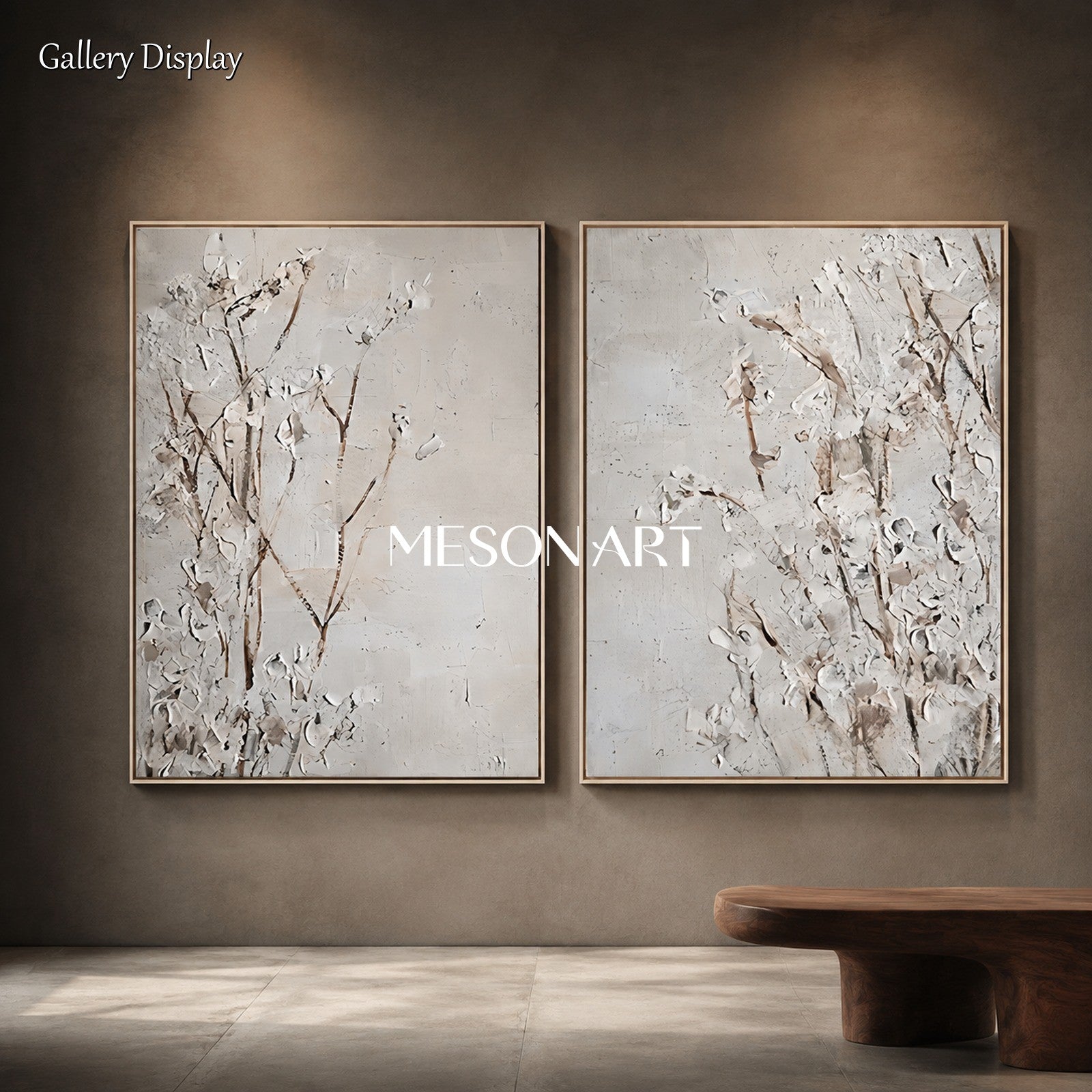 White And Gray Flowers Painting Rectangular Wall Art Original Artist Hand Painted Abstract Floral Decor For Living Room By Mesonart