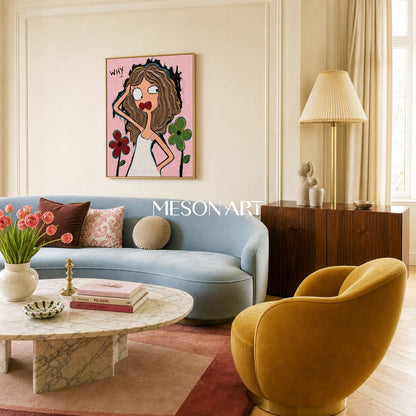 Vibrant Pop Art Painting With Textured Flowers For Modern Living Room Decor