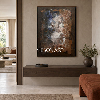 Black And Brown Abstract Painting Rectangular Wall Art Modern Textured Canvas Original By Mesonart