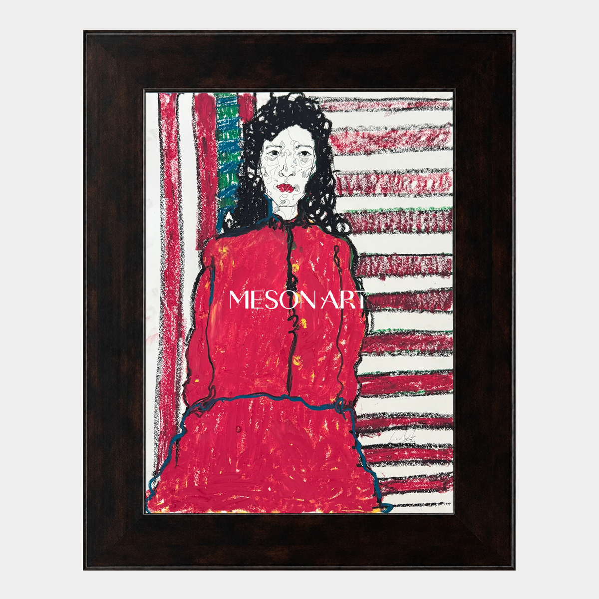 Red And Black Figurative Symbolic Portrait Rectangular Wall Art Original Contemporary Artwork By Mesonart