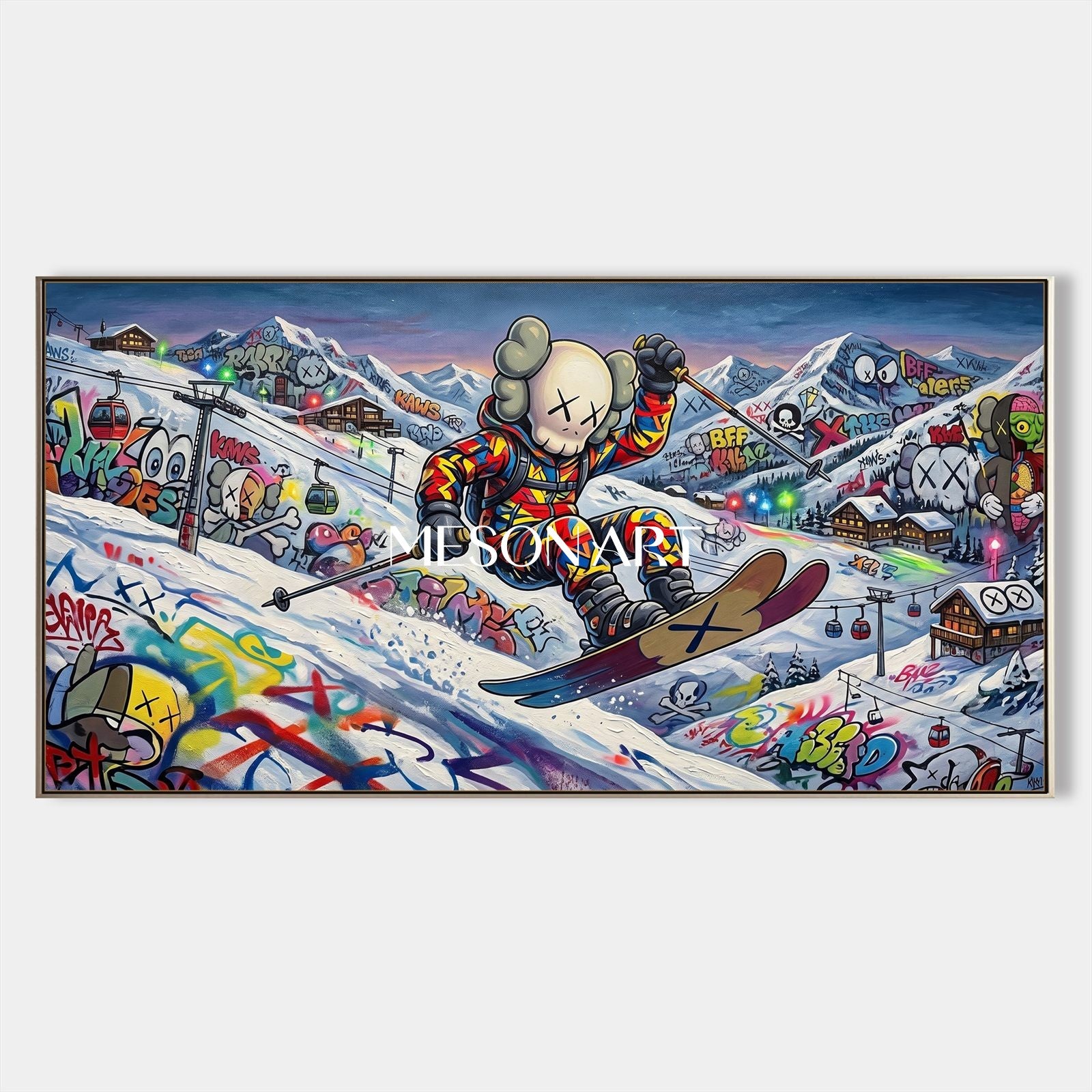 Graffiti Ski Art Painting For Modern Living Room With Pop Culture Icons