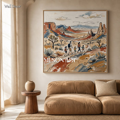 Beige And Blue Painting Contemporary Minimalist Landscape Art Square Wall Decor For Living Room By Mesonart