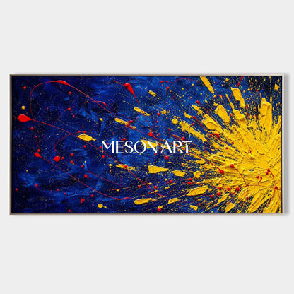 Pollock Abstract Style Painting Blue Yellow Red Explosion Art For Living Room