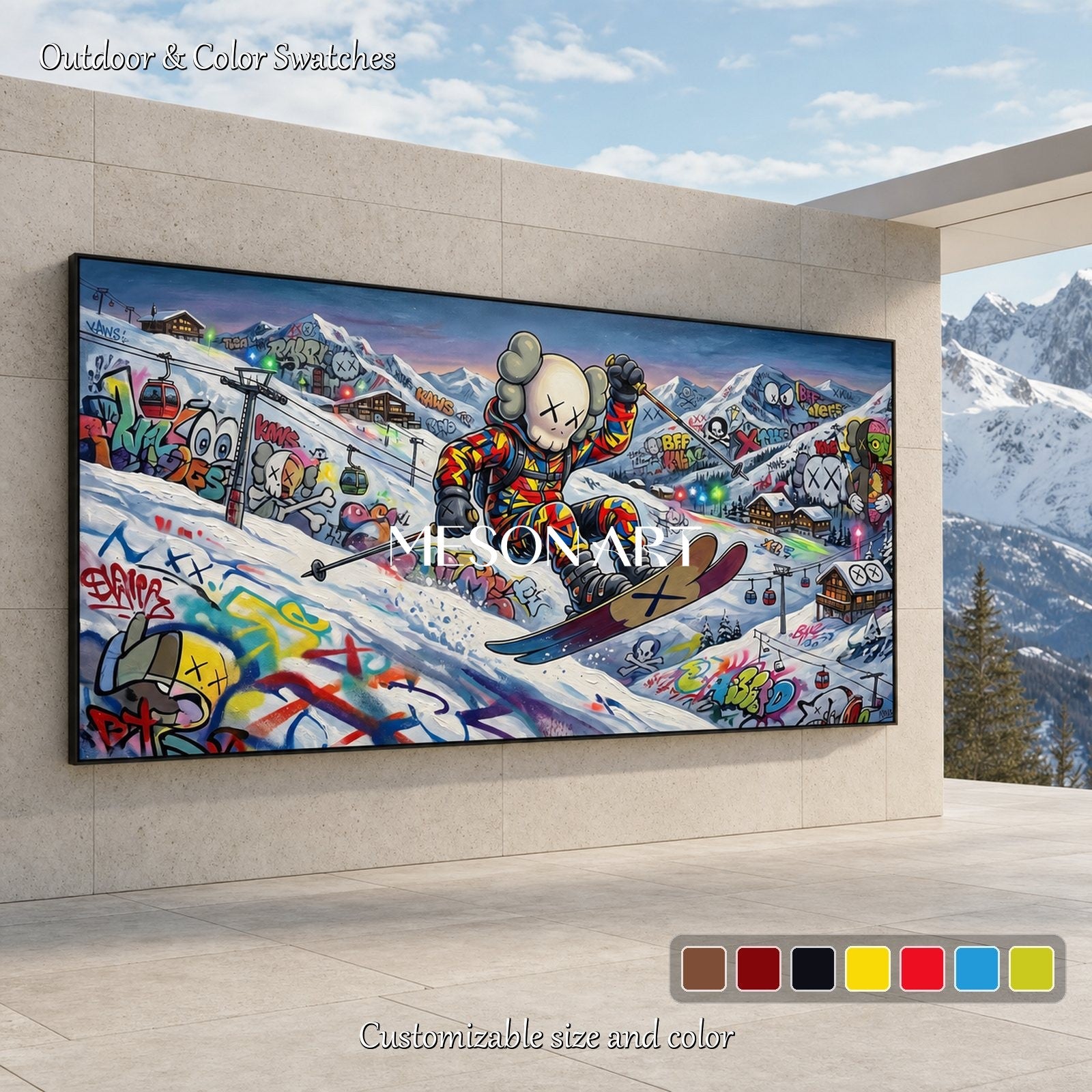 Graffiti Ski Art Painting For Modern Living Room With Pop Culture Icons