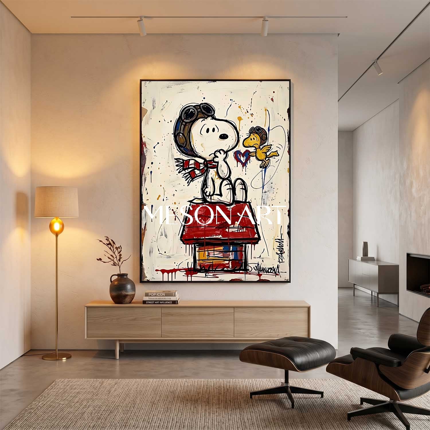 Snoopy Graffiti Art Print With Abstract Splatter For Modern Living Room Decor