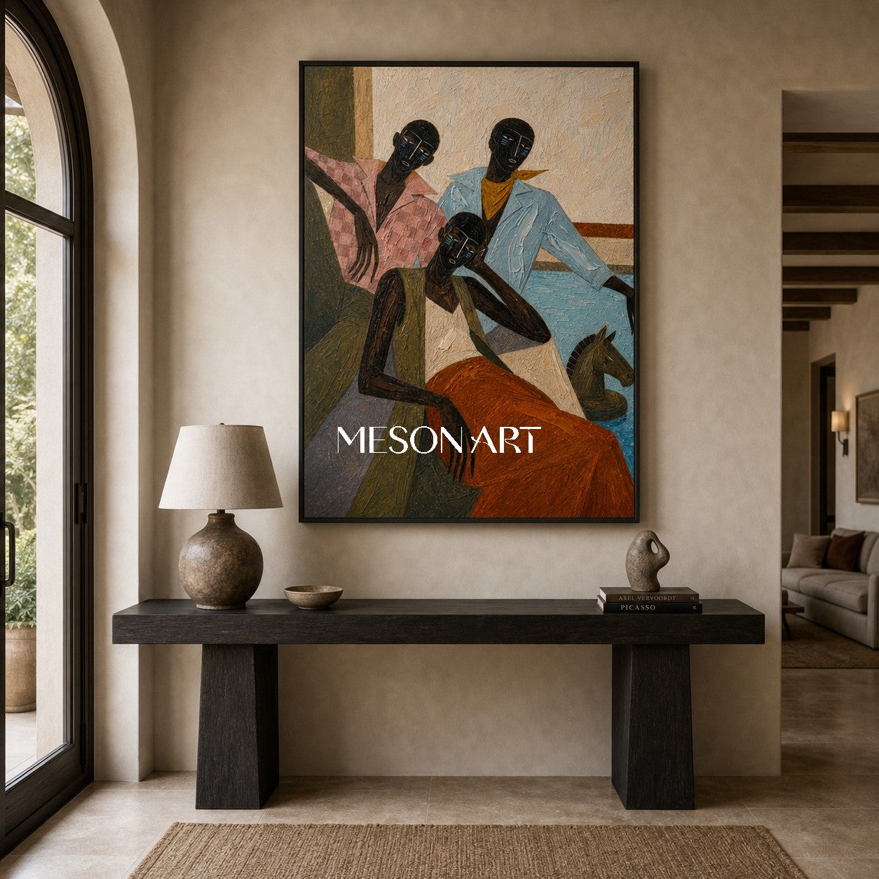 Expressive Abstract People Painting With Geometric Forms And Rich Texture For Modern Living Spaces