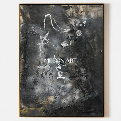 Black And Gold Abstract Painting Original Modern Textured Wall Art For Living Room Rectangular By Mesonart