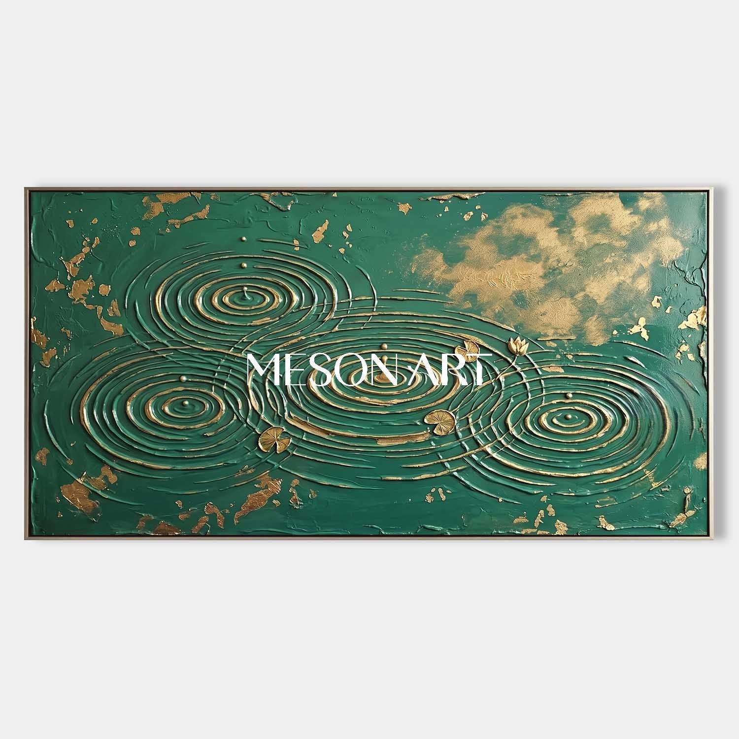 Emerald Green Gold Leaf Abstract Wall Art For Modern Living Room Decor With Textured Relief Finish
