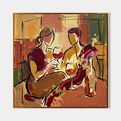Red And Gold Wine Tasting Art Contemporary Painting Square Wall Decor For Dining Room By Mesonart