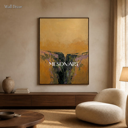 Gold And Purple Abstract Textured Painting Rectangular Wall Art Contemporary Landscape Original Artist By Mesonart