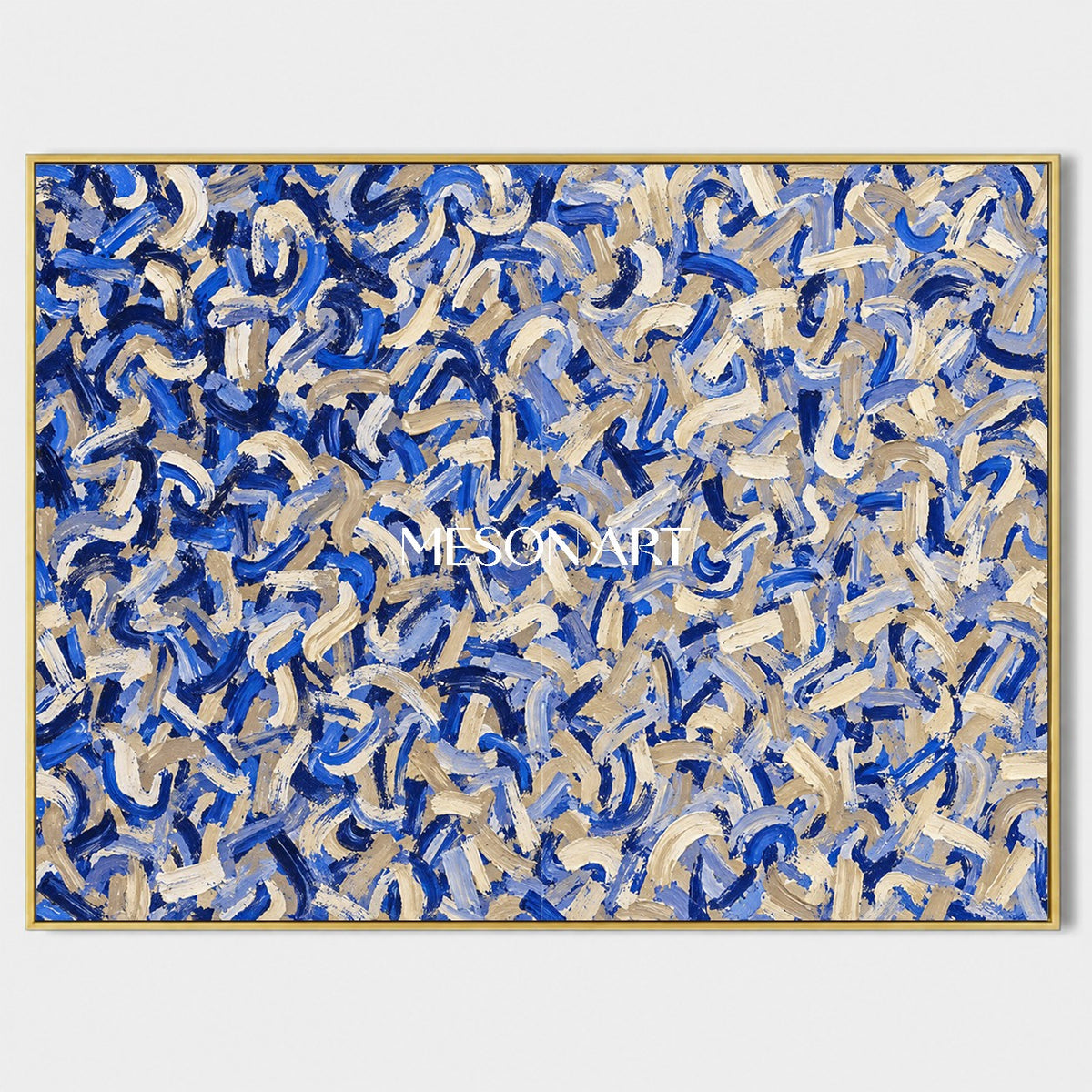 Blue And Beige Abstract Impasto Palette Knife Rectangular Wall Art Original Artist By Mesonart