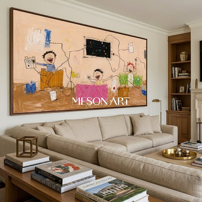 Vibrant Pop Art Painting With Cartoon Characters For Modern Living Room Decor