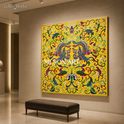 Yellow And Gold Persian Decorative Art Ottoman Inspired Arabesque Islamic Wall Square Painting By Mesonart