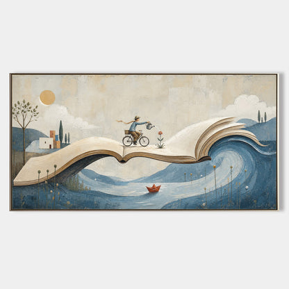 Surrealist Fantasy Painting With Book And Wave For Modern Living Room Decor