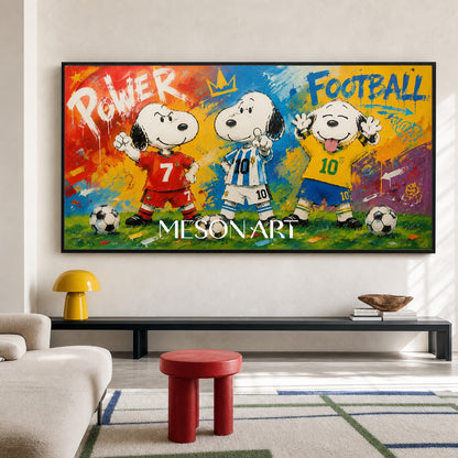 Vibrant Graffiti Football Art With Cartoon Dogs For Modern Living Room