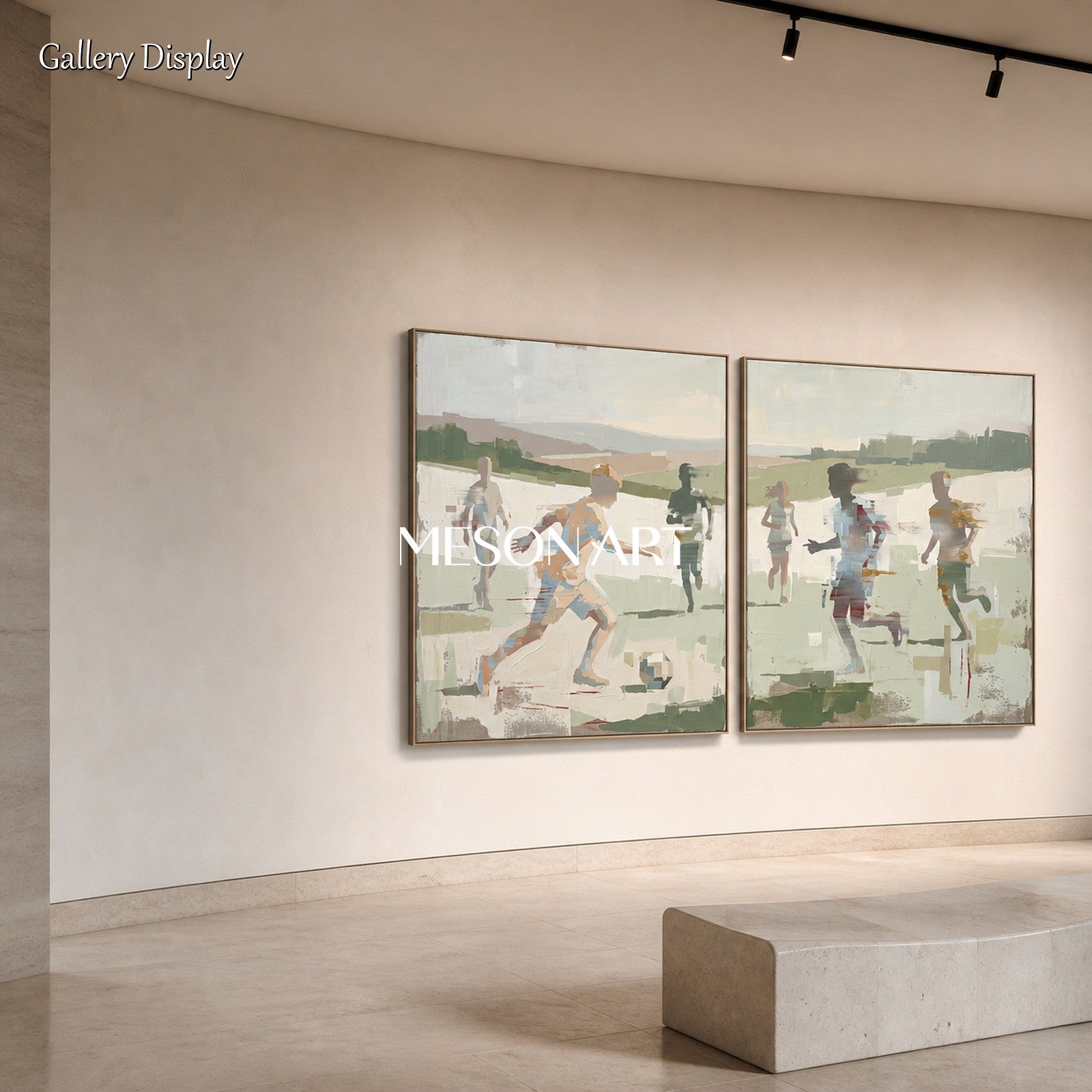 Green And Beige Abstract Sports Painting Contemporary Figurative Art Square Wall Decor By Mesonart