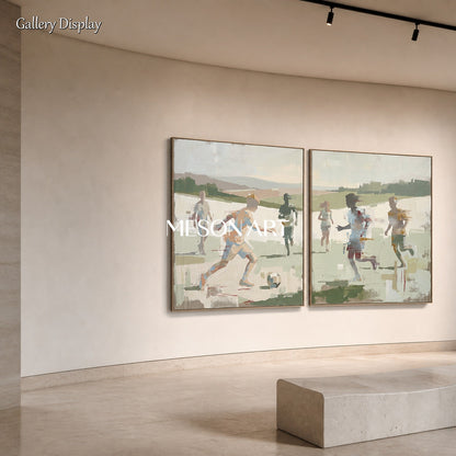 Green And Beige Abstract Sports Painting Contemporary Figurative Art Square Wall Decor By Mesonart