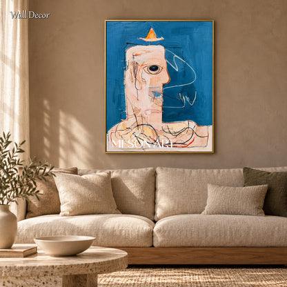Blue And White Cartoon Graffiti Art Rectangular Wall Decor For Living Room By Mesonart