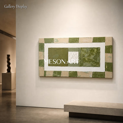 Green Abstract Plaster Texture Art For Modern Living Room Decor With Geometric Design