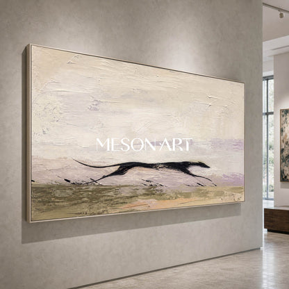 Large Minimalist Abstract Dog Painting On Linen Canvas For Modern Home Decor