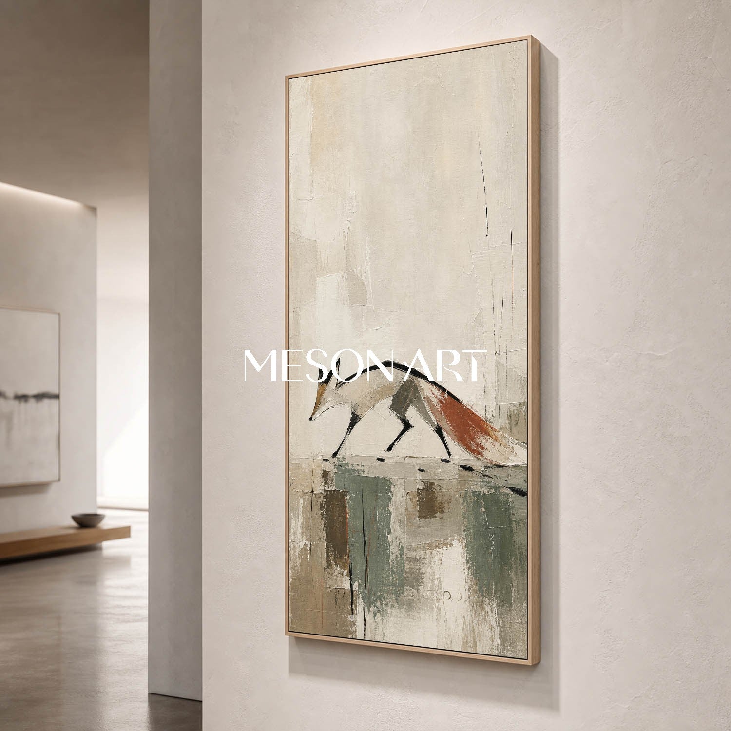 Minimalist Fox Canvas Art Abstract Animal Painting For Modern Entryway Decor