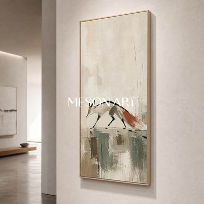 Minimalist Fox Canvas Art Abstract Animal Painting For Modern Entryway Decor