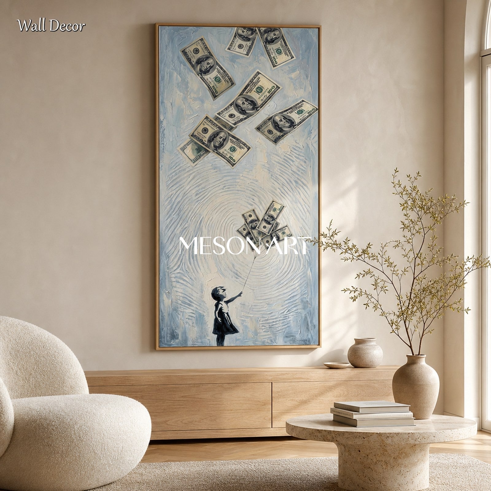 Green And Black Money Art Contemporary Street Bull Market Original Artwork By Artist Panoramic Wall Decor For Living Room By Mesonart