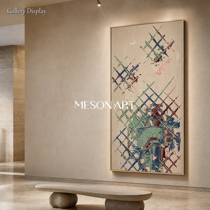 Minimalist Geometric Abstract Painting With Textured Relief For Modern Living Room And Entryway Decor