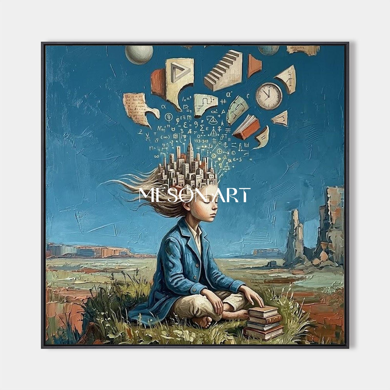 Original Surrealist Painting For Home Office With City In Mind Theme