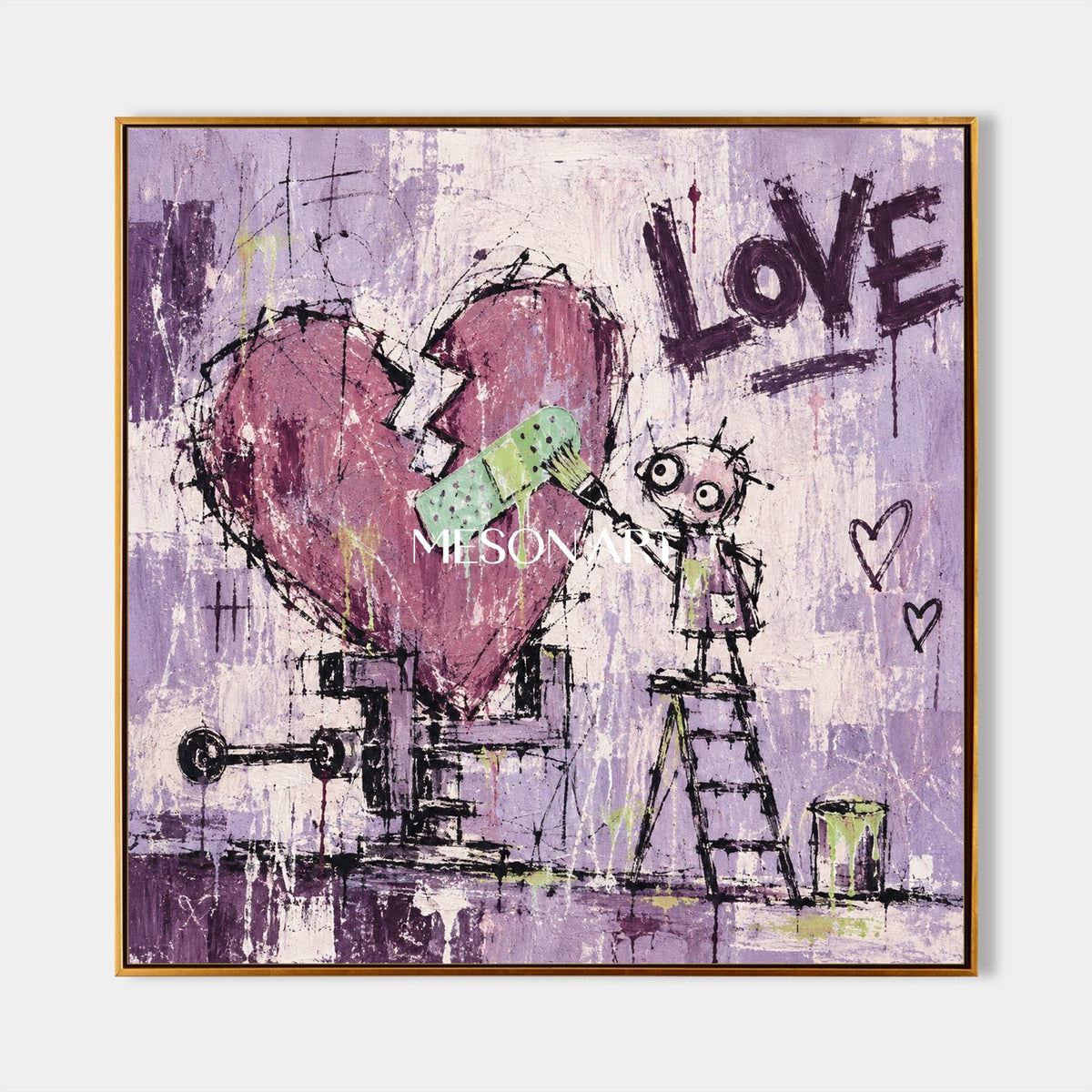 Purple Pink Abstract Street Painting Square Wall Art Original Artist Hand Painted Canvas By Mesonart