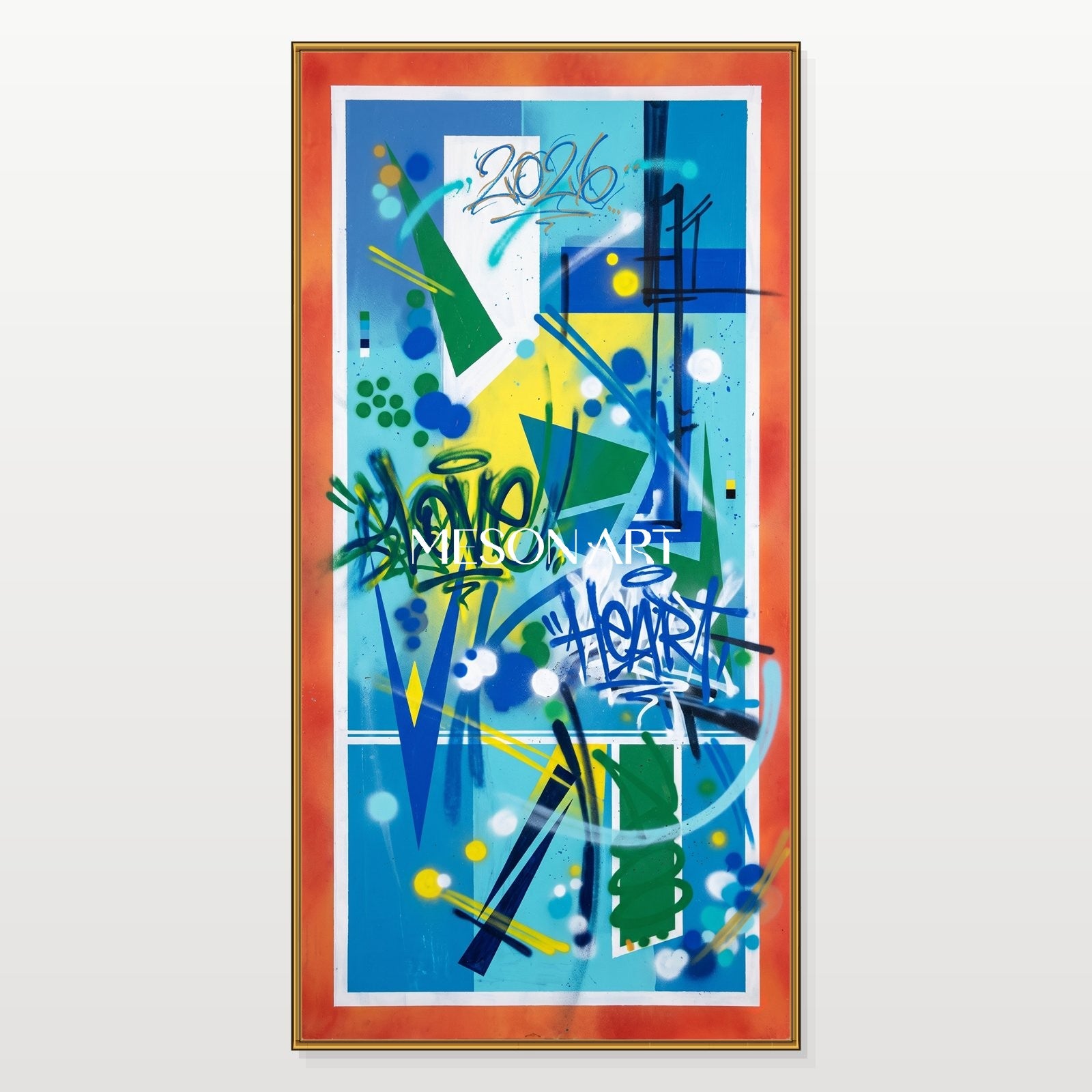 Blue Graffiti Art Wall Decor Panoramic Cool Banksy Style Original Artist Hand Painted By Mesonart
