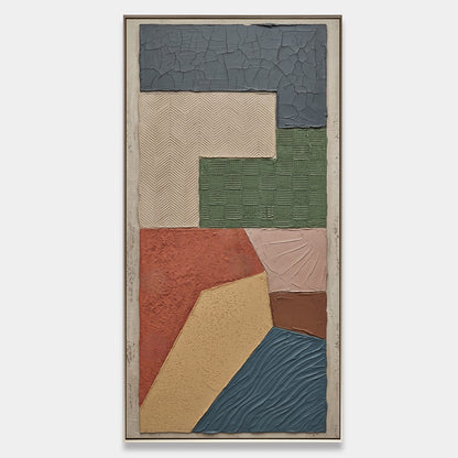 Weathered Plaster Texture Art For Japandi Home Decor With Geometric Abstract Design