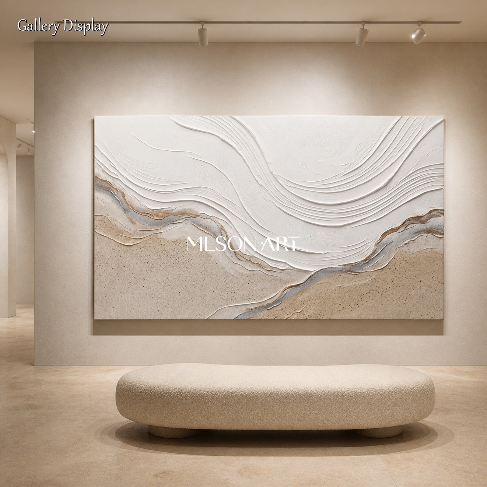Beige And White Impasto Landscape Painting Rectangular Wall Art Original Artist Contemporary Textured Art By Mesonart