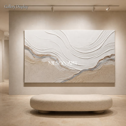 Beige And White Impasto Landscape Painting Rectangular Wall Art Original Artist Contemporary Textured Art By Mesonart