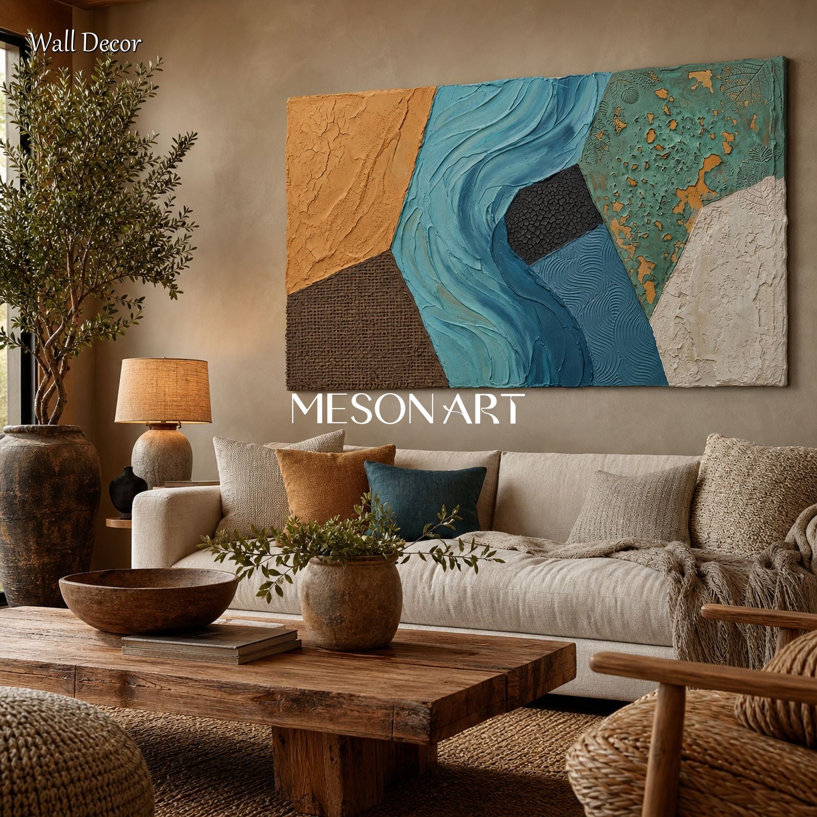 Weathered Texture Abstract Art With Plaster Relief For Modern Living Room Decor